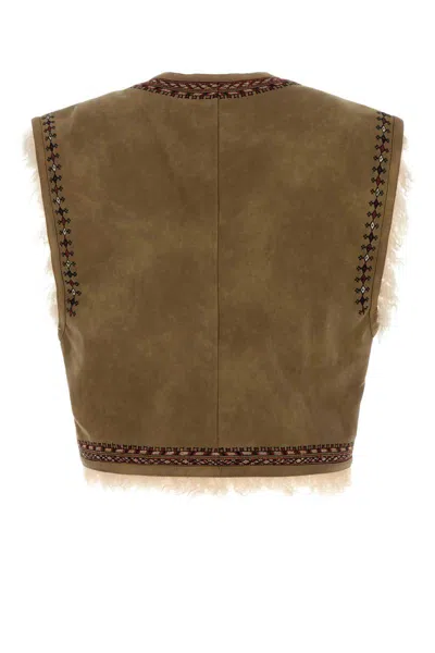 Isabel Marant Étoile Sleeveless Synthetic Leather Vest With Shearling Trim In Brown