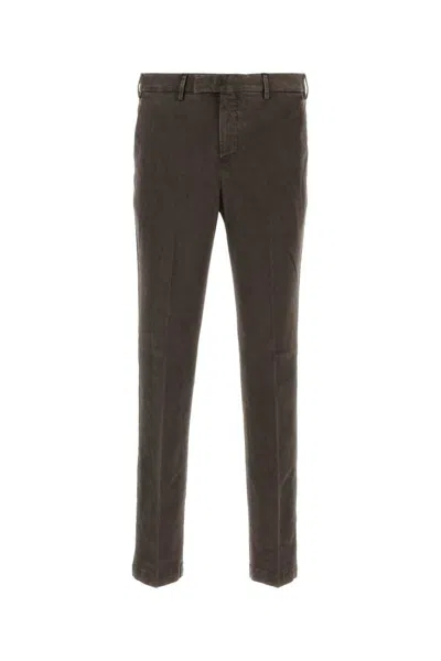 Pt Torino Stretch Cotton Trousers With Pockets And Loops In Brown