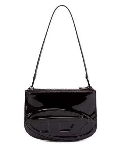 Diesel 1dr 20. Twin Shoulder Bag In Black Leather In Black