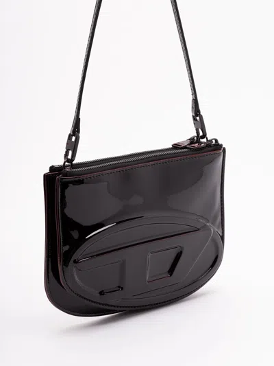 Diesel 1dr 20. Twin Shoulder Bag In Black Leather In Black