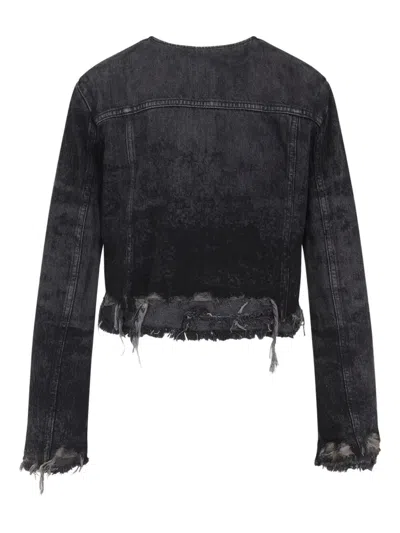 Diesel Grey Jacket With Round Neck And Frayed Edges In Cotton Blend Woman In Gray
