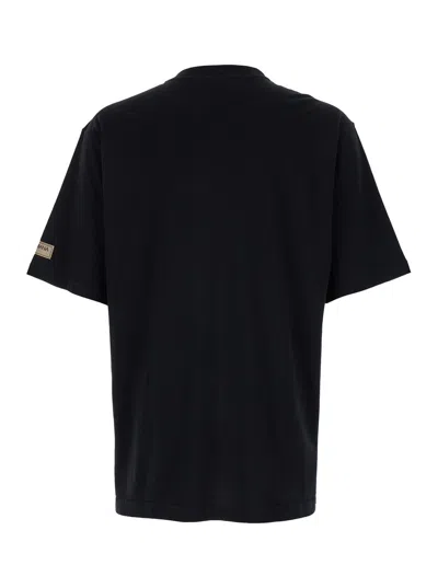 Dolce & Gabbana Men Black T-shirt With Logo Lettering Print In Cotton Man In Black