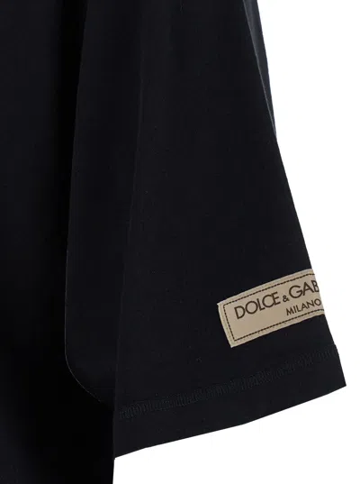 Dolce & Gabbana Men Black T-shirt With Logo Lettering Print In Cotton Man In Black