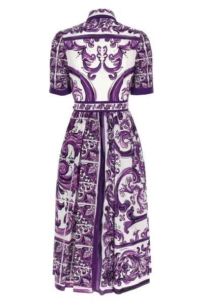 Dolce & Gabbana Maiolica Print Cotton Shirtdress In Purple