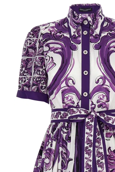 Dolce & Gabbana Maiolica Print Cotton Shirtdress In Purple