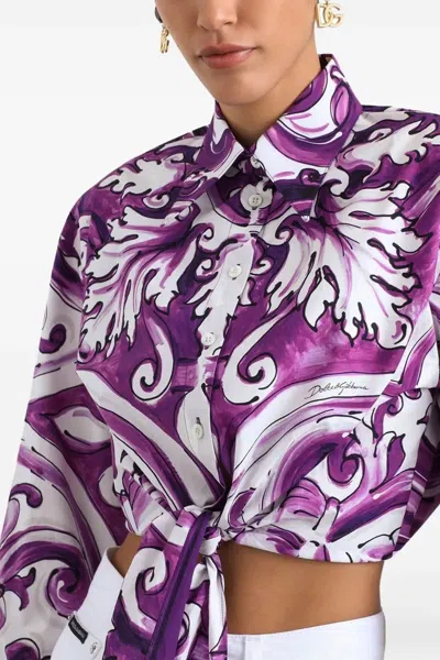 Dolce & Gabbana Purple Maiolica Print Shirt In Purple