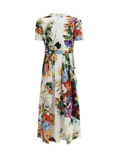 Dolce & Gabbana Midi Poplin Dress With Flower Bouquet Print Dolce E Gabbana In Multi