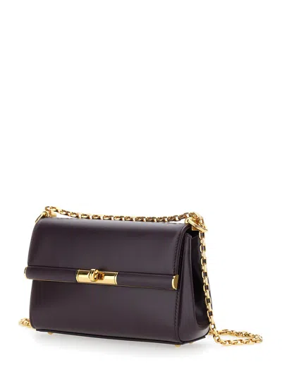 Dolce & Gabbana Women Aubergine Leather Mini Marlene Shoulder Bag In Purple
