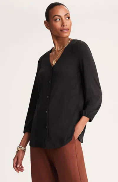 Jjill J.jill Wearever Button-front Knit Blouse In Black