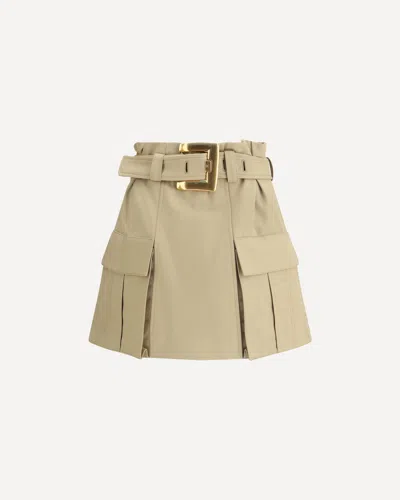 Balmain Gabardine Mini Skirt With Gold-tone Hardware In Neutral
