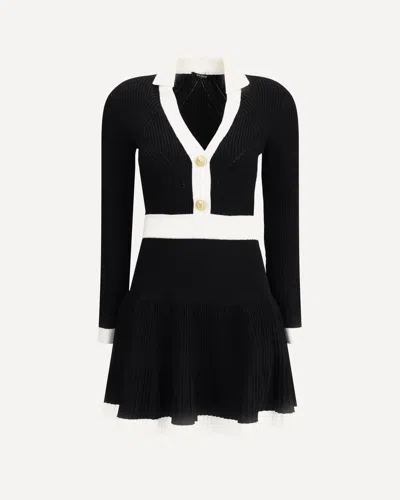 Balmain Colorblock Twisted Cable Long Sleeve Sweater Dress In Black