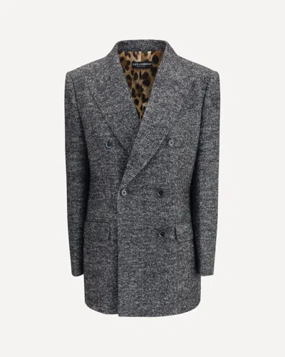 Dolce & Gabbana Women Grey Double-breasted Jacket With Peak Revers In Wool Blend Woman In Gray