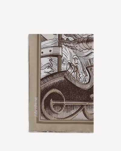 Burberry Men Knight Engraving Print Silk Scarf In Sand