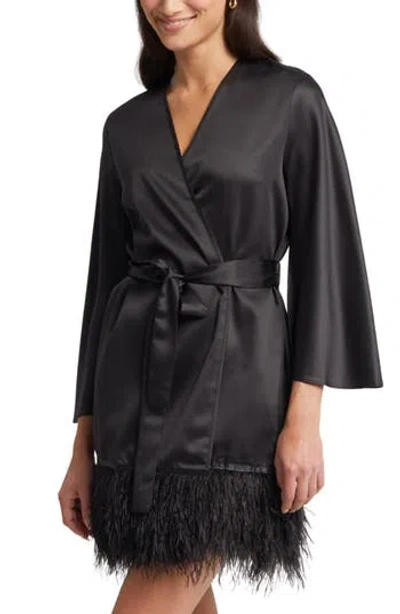 Rya Collection Swan Feather-hem Robe, Inclusive Sizing In Black