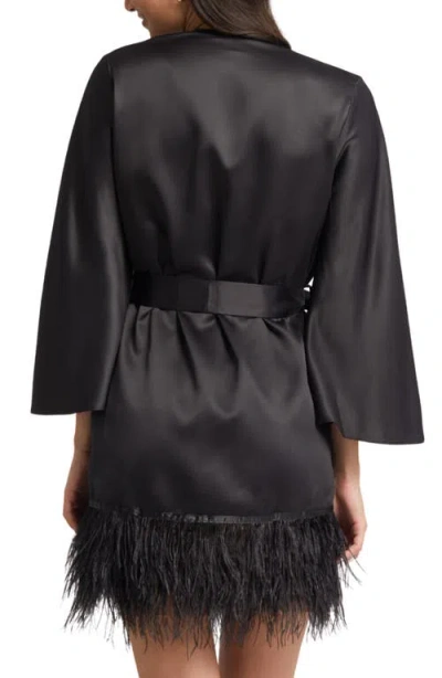 Rya Collection Swan Feather-hem Robe, Inclusive Sizing In Black