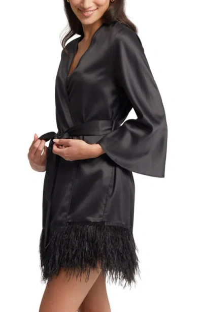 Rya Collection Swan Feather-hem Robe, Inclusive Sizing In Black