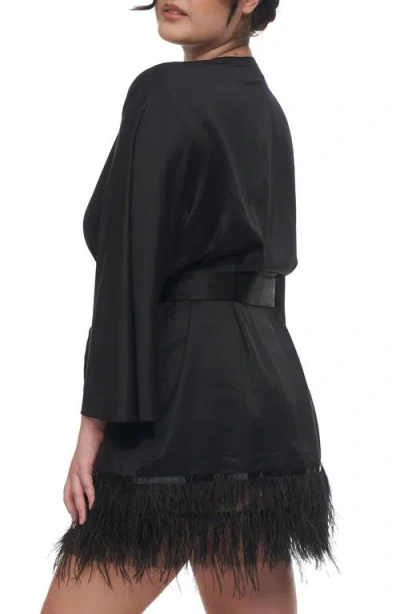 Rya Collection Swan Feather-hem Robe, Inclusive Sizing In Black