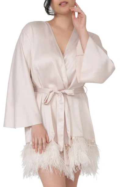 Rya Collection Swan Feather-hem Robe, Inclusive Sizing In Pink
