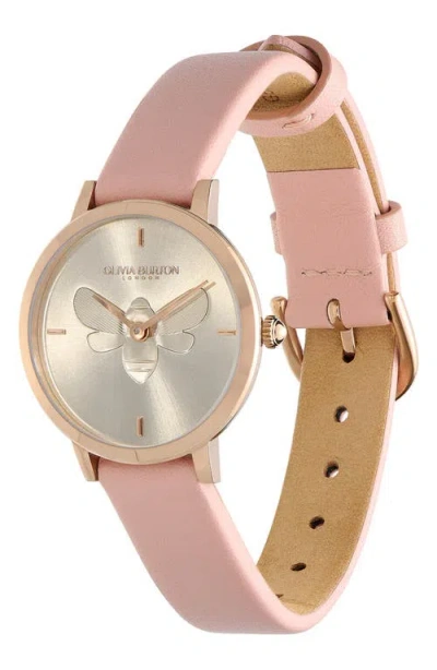 Olivia Burton Women's Ultra Slim Bee Blush Leather Watch 28mm In Gold