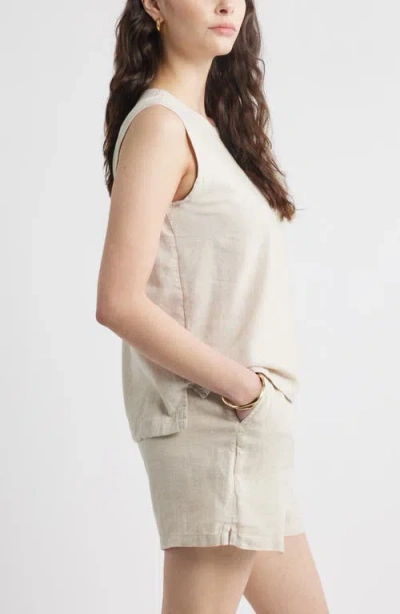 Caslon ® Stripe Cap Sleeve Linen Blend Top In Neutral