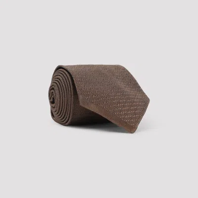 Maison Margiela Textured Tie With Pointed Tip And Roll In Brown