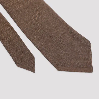 Maison Margiela Textured Tie With Pointed Tip And Roll In Brown