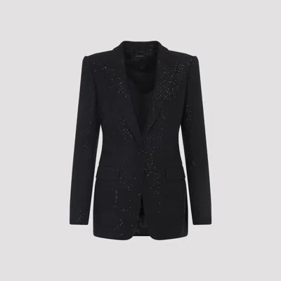 Tom Ford Single-breasted Wool Blend Crepe Jacket With Sequins In Black