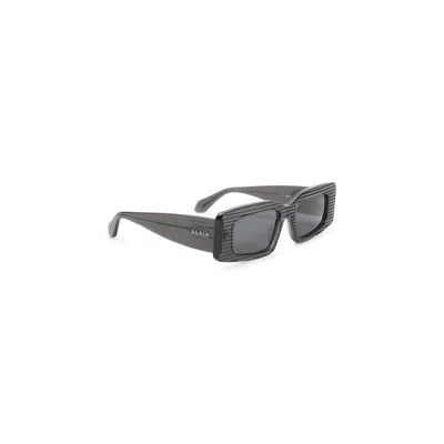 Alaïa Rectangular Frame Sunglasses Striped Pattern In Gray