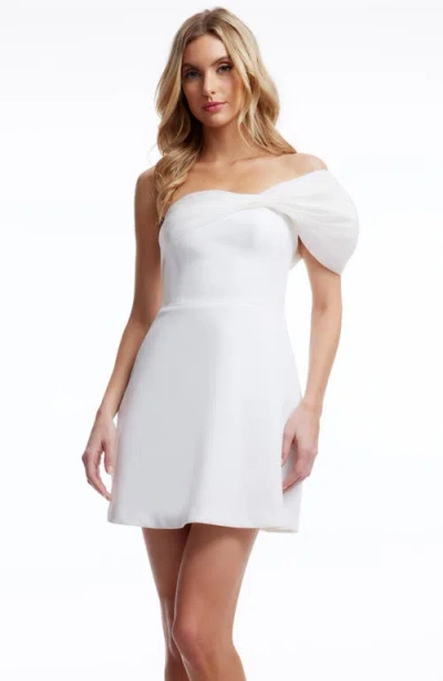 Dress The Population Olive Off The Shoulder Mixed Media Cocktail Minidress In White
