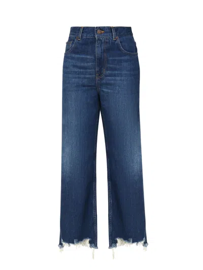Chloé Wide Denim Raw Cut In Blue