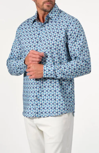 Studio Garnet Los Angeles Soleil Tile Print Button-up Shirt In Blue