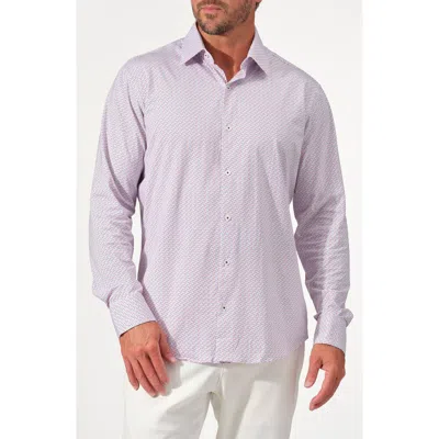 Studio Garnet Los Angeles Pixel Grid Stretch Supima Cotton Button-up Shirt In Purple