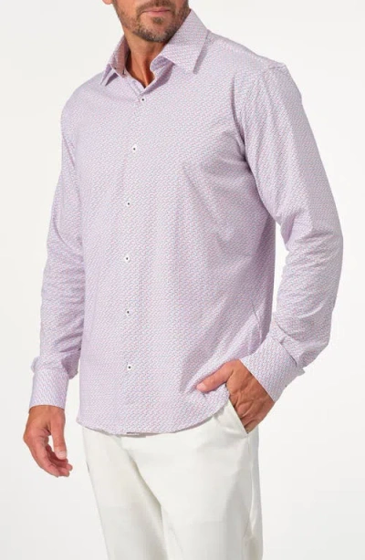 Studio Garnet Los Angeles Pixel Grid Stretch Supima Cotton Button-up Shirt In Purple