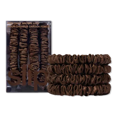 Slip Dark Brown Skinny Silk Scrunchies Pack Of Four In Brown