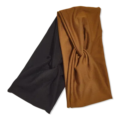 Kitsch Recycled Fabric Wide Twist Headbands 2pc Set - Black & Camel