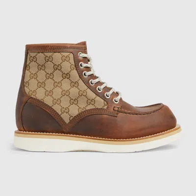 Gucci High-top Round Toe Bootie With Contrast Sole In Brown