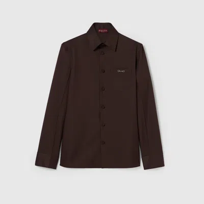 Gucci Polyester Twill Shirt With Horsebit In Brown