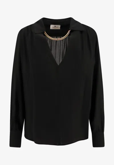 Elisabetta Franchi V-neck Chain-embellished Blouse In Black