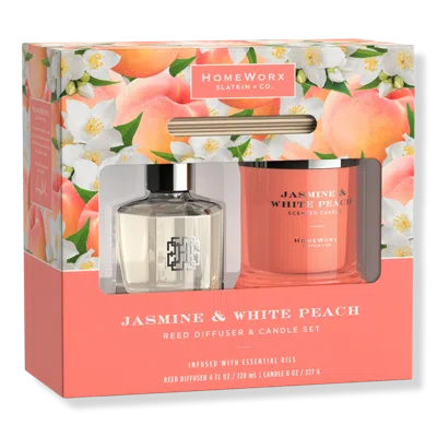 Homeworx Jasmine & White Peach Candle And Reed Stick Diffuser Gift Set In Multi