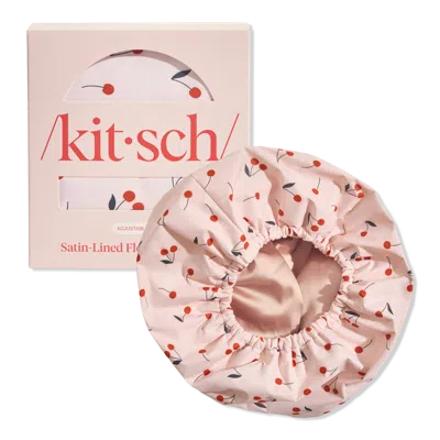 Kitsch Satin-lined Flexi Shower Cap - Cherry Print In Red