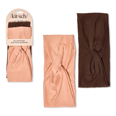 Kitsch Recycled Fabric Wide Twist Headbands 2pc Set - Rosewood In Brown