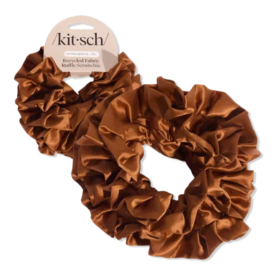Kitsch Recycled Fabric Ruffle Scrunchie - Camel In Brown