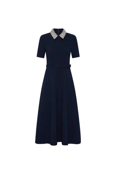 Rebecca Vallance Embellished-collar Belted Dress In Blue