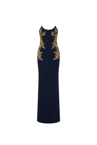 Rebecca Vallance Orla Embellished Crepe Gown In Black