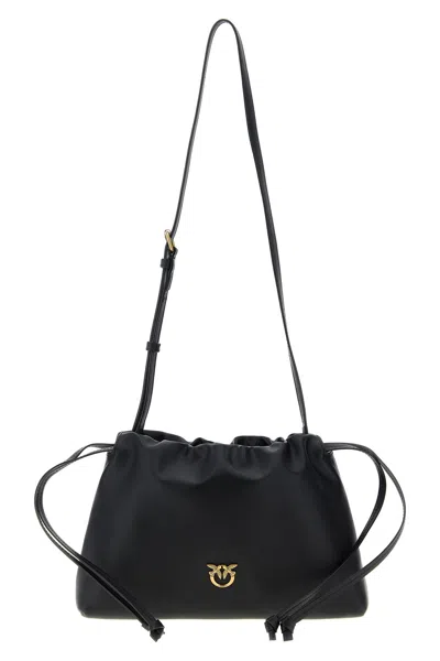 Pinko Maxi Clutch With Soft Calfskin Shoulder Strap In Black