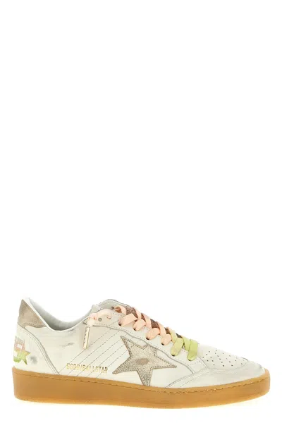 Golden Goose Ball Star Sneakers In Leather With Laminated Star And Suede Heel Tab Shoes In White