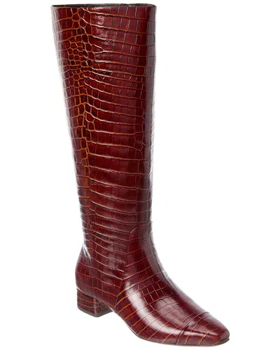 Veronica Beard Cecile Croc-embossed Leather Knee-high Boot In Red