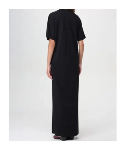 Msgm Crew Neck Long Dress With Side Slit In Black
