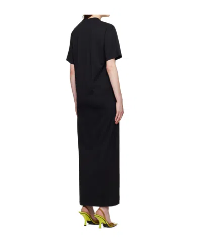 Msgm Crew Neck Long Dress With Side Slit In Black