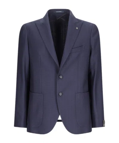 Tagliatore Herringbone Two-button Blazer In Blue